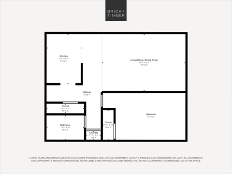 A black and white image of a floor plan for a living space.
